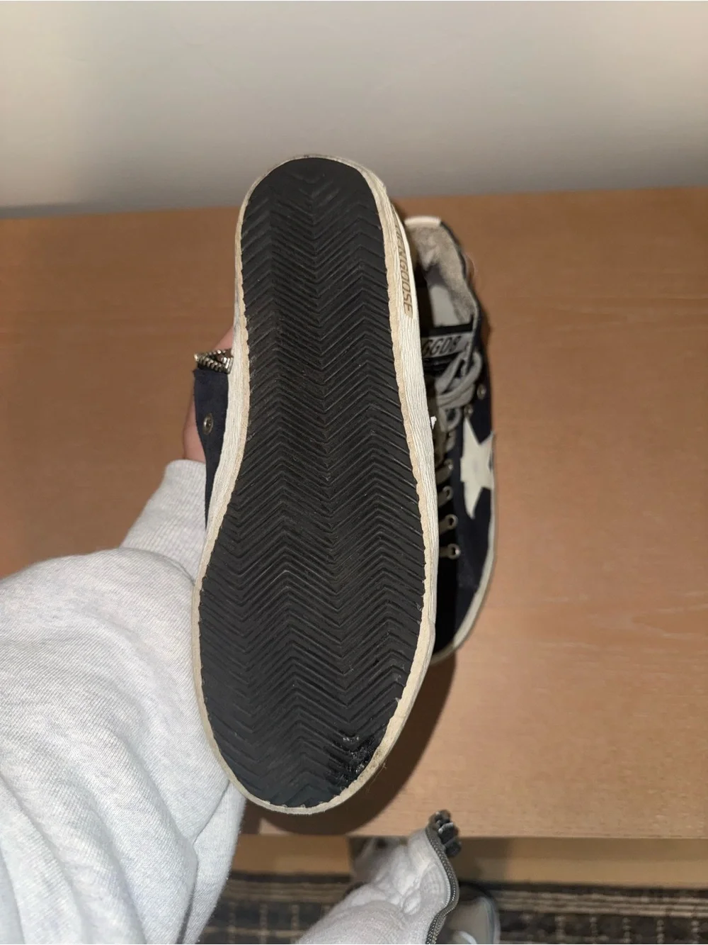 Golden Goose Navy High-Top Sneakers with White Star Accents